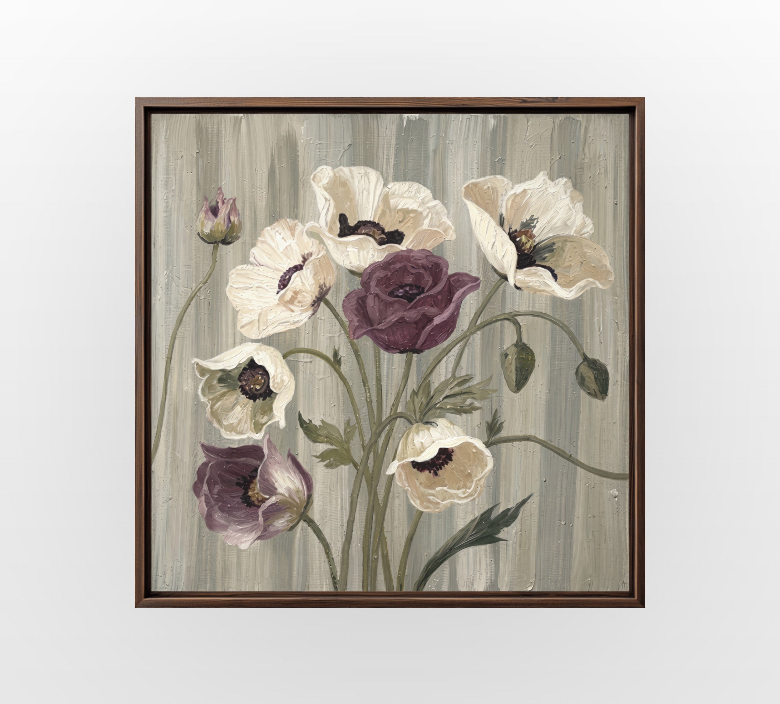 White Violet Poppies - Hand-Painted Artwork - #ART-BT-S-018